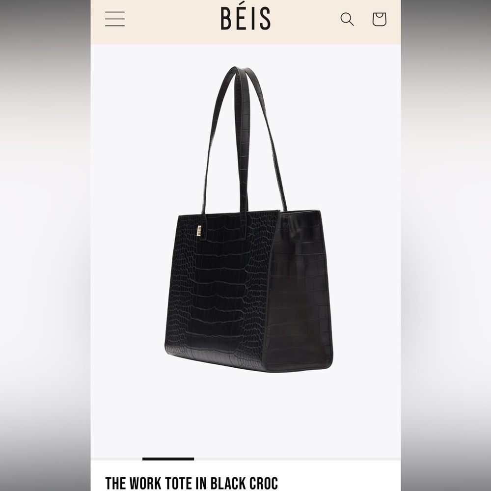 BEIS The Work Tote in Black Croc-Laptop, Travel, Office Tote Bag